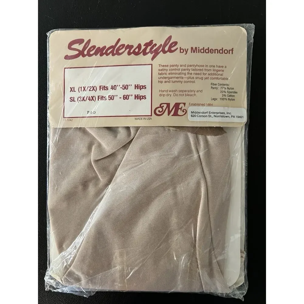 SLENDERSTYLE SATINY CONTROL TOP PANTYHOSE Sz XL Vintage New Lot of 3